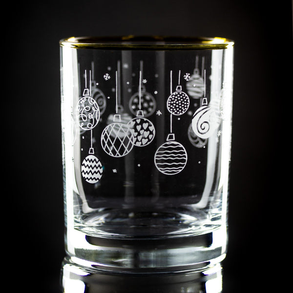 Ornaments Wrap Etched Gold-Rimmed Rocks Glass