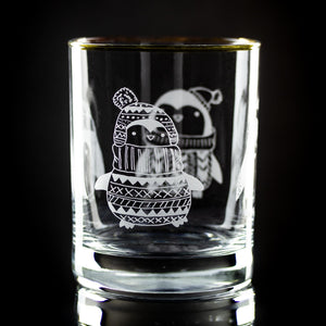Whimsical Penguins Wrap Etched Gold-Rimmed Rocks Glass