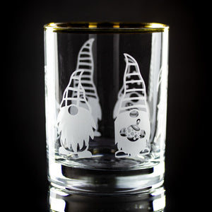 Christmas Gnomes Wrap Etched Gold-Rimmed Rocks Glass