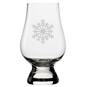 Paper Snowflakes Etched Glencairn Classic Scotch Whisky Glasses, Set of 4