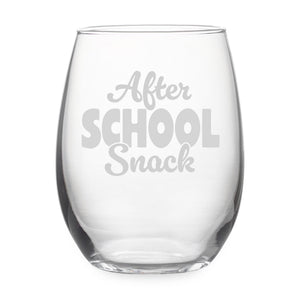 After School Snack Etched Stemless Wine Glass