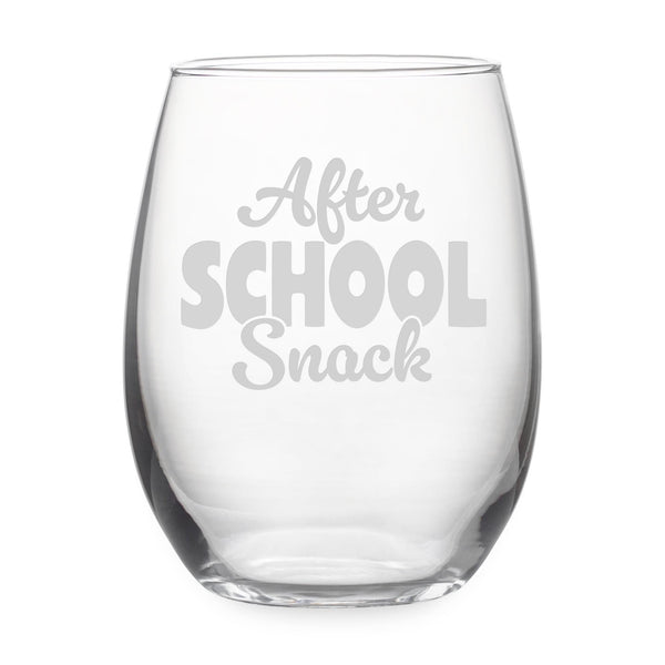 After School Snack Etched Stemless Wine Glass