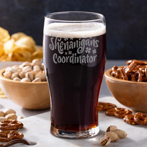 Shenanigans Coordinator Etched Classic Pub Beer Glass
