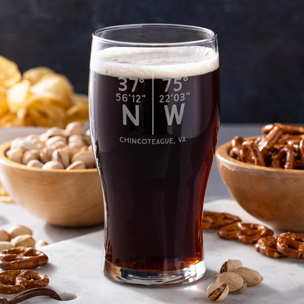 Parallel Lat Long Etched Classic Pub Beer Glass