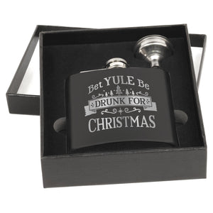 Bet Yule be Drunk for Christmas Matte Black Flask Set