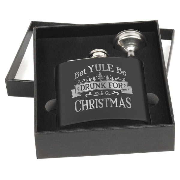Bet Yule be Drunk for Christmas Matte Black Flask Set