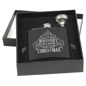 Whiskey You a Merry Christmas Matte Black Flask Set