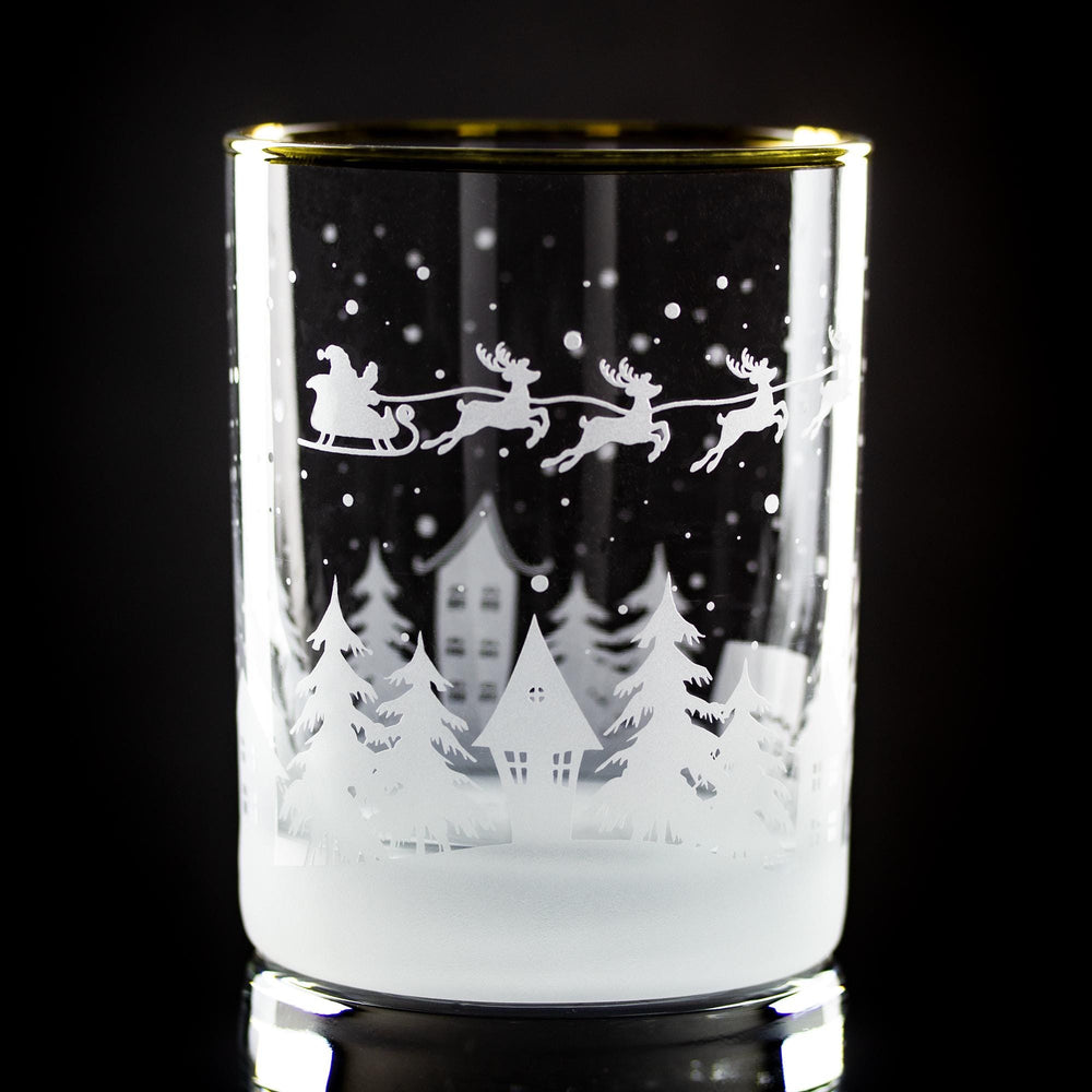 Santa's Coming to Town Wrap Etched Gold-Rimmed Rocks Glass