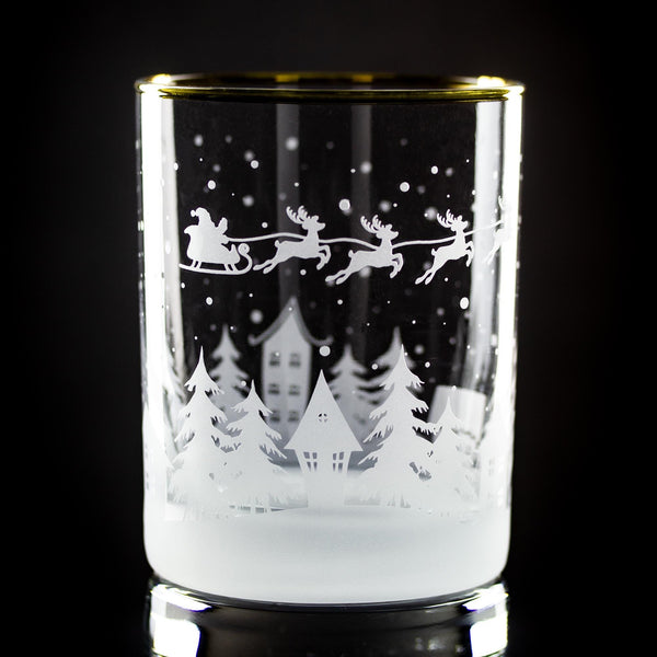 Santa's Coming to Town Wrap Etched Gold-Rimmed Rocks Glass