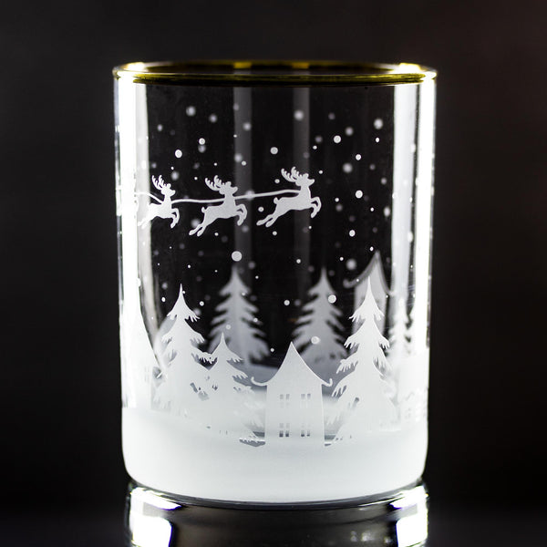 Santa's Coming to Town Wrap Etched Gold-Rimmed Rocks Glass