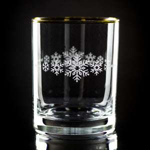 Snowflake Band Two-Sided Etched Gold-Rimmed Rocks Glass
