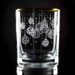 Ornaments Wrap Etched Gold-Rimmed Rocks Glass