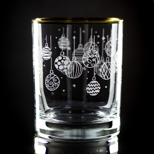 Ornaments Wrap Etched Gold-Rimmed Rocks Glass
