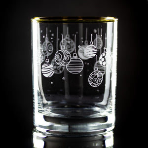 Ornaments Wrap Etched Gold-Rimmed Rocks Glass