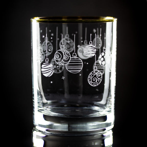 Ornaments Wrap Etched Gold-Rimmed Rocks Glass