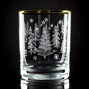 Winter Trees Wrap Etched Gold-Rimmed Rocks Glass