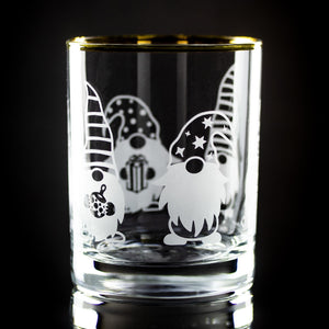 Christmas Gnomes Wrap Etched Gold-Rimmed Rocks Glass