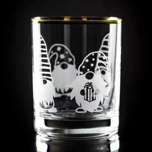Christmas Gnomes Wrap Etched Gold-Rimmed Rocks Glass