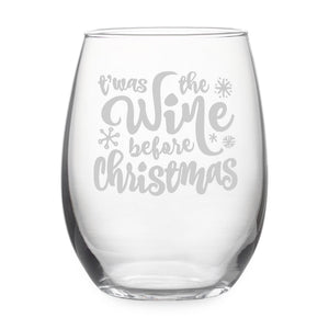 T'was the Wine Before Christmas Etched Stemless Wine Glass