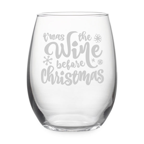 T'was the Wine Before Christmas Etched Stemless Wine Glass