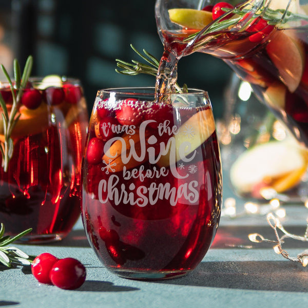 T'was the Wine Before Christmas Etched Stemless Wine Glass