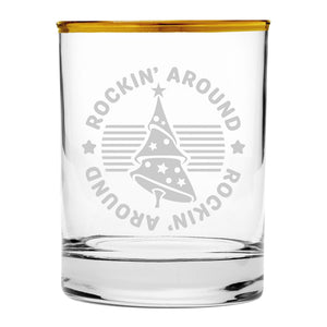 Rockin' Around the Christmas Tree Etched Gold-Rimmed Rocks Glass