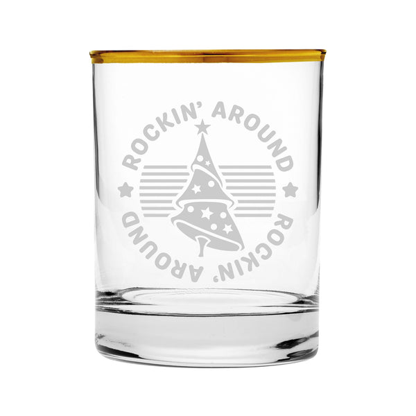 Rockin' Around the Christmas Tree Etched Gold-Rimmed Rocks Glass