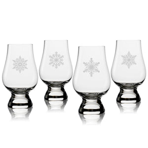 Paper Snowflakes Etched Glencairn Classic Scotch Whisky Glasses, Set of 4