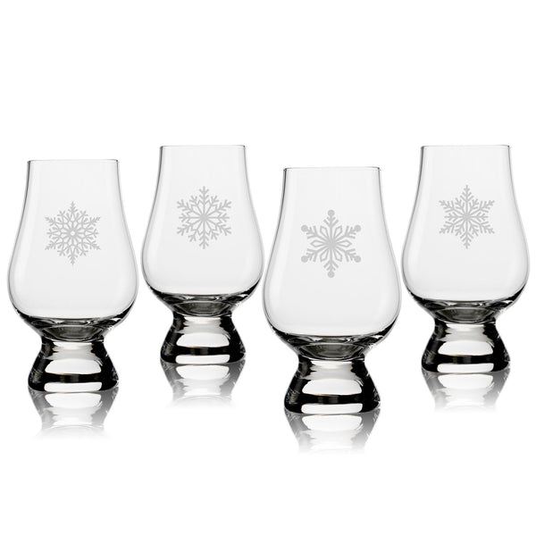 Paper Snowflakes Etched Glencairn Classic Scotch Whisky Glasses, Set of 4