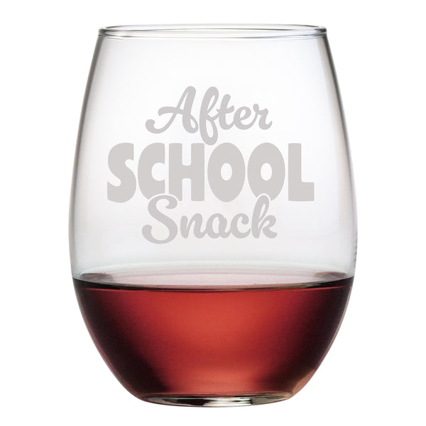 After School Snack Etched Stemless Wine Glass
