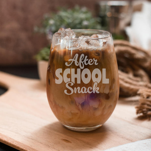 After School Snack Etched Stemless Wine Glass