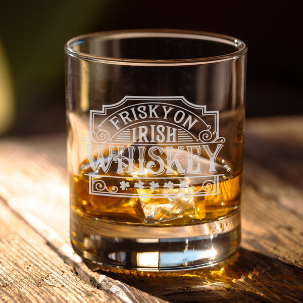 Frisky on Irish Whiskey Etched Rocks Glass