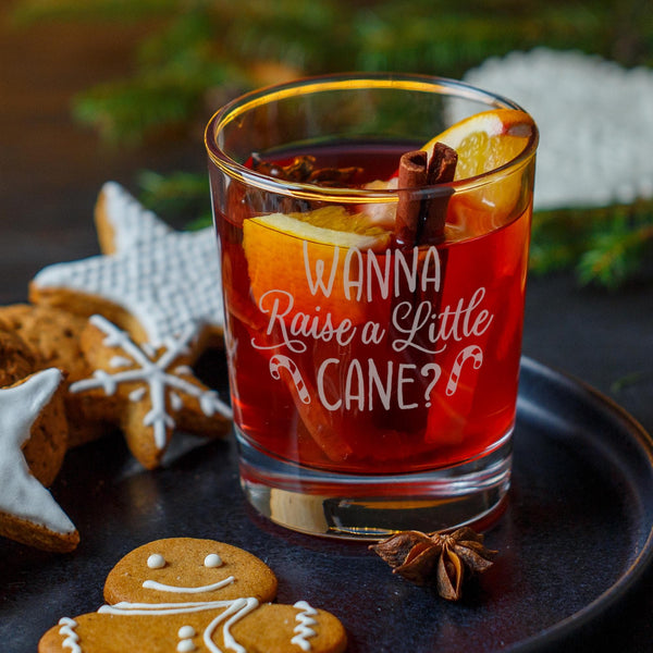 Wanna Raise a Little Cane? Etched Rocks Glass