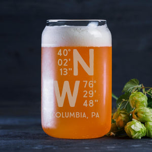 Caps Lat Long Beer Can Glass