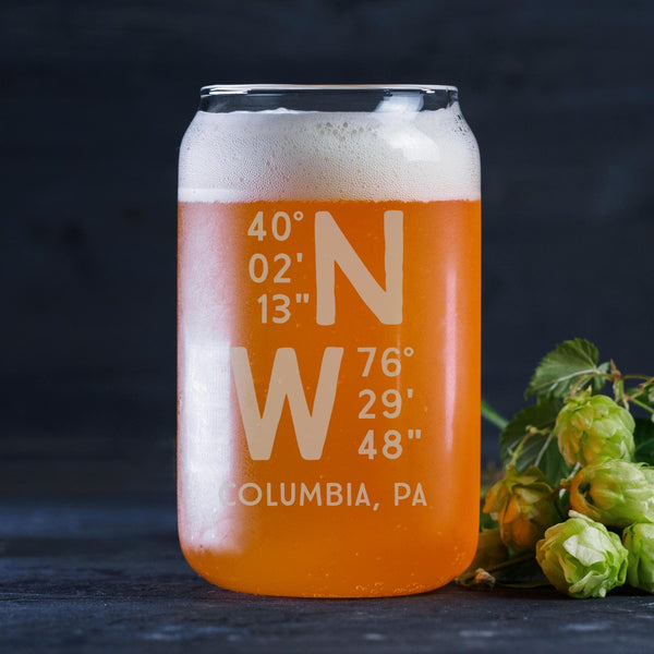 Caps Lat Long Beer Can Glass