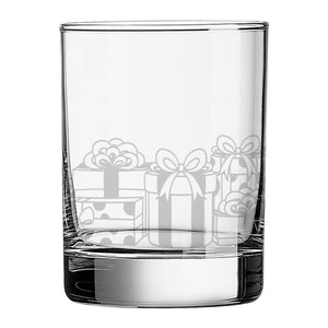 Christmas Presents Wrap Etched Rocks Glass