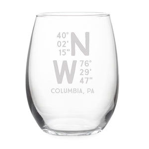 Caps Lat Long  (Personalized) Etched Stemless Wine Glass