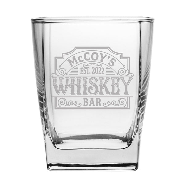 Whiskey Bar Etched Angular Rocks Glass