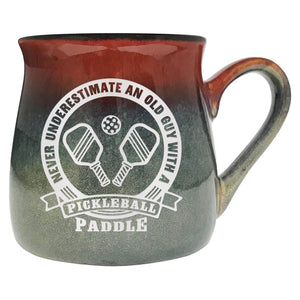Never Underestimate an Old Guy/Old Lady with a Pickleball Paddle Etched Ceramic Mug