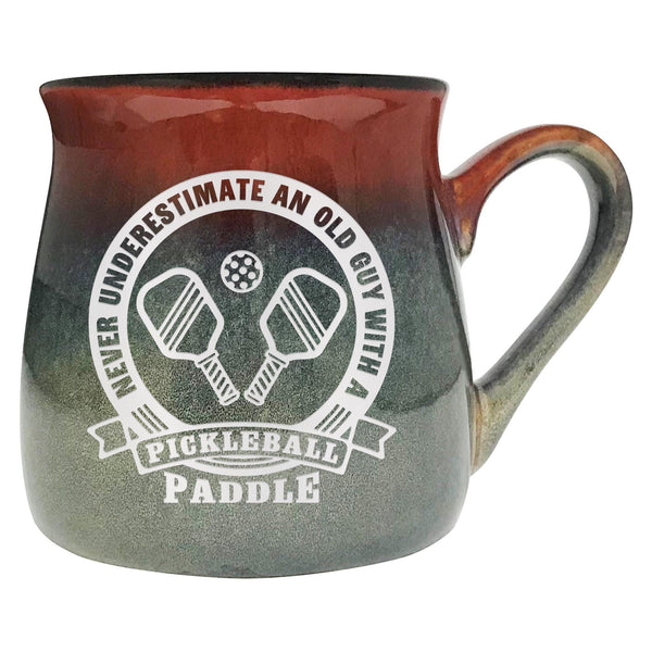 Never Underestimate an Old Guy/Old Lady with a Pickleball Paddle Etched Ceramic Mug