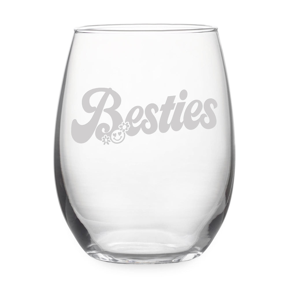 Besties Etched Stemless Wine Glass