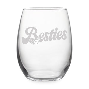 Besties Etched Stemless Wine Glass