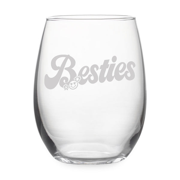 Besties Etched Stemless Wine Glass