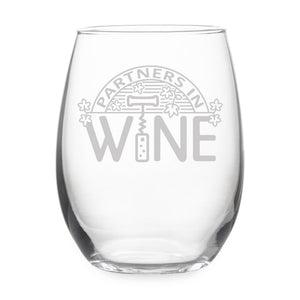 Partners in Wine Etched Stemless Wine Glass