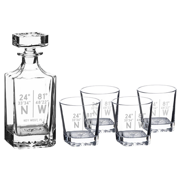 Parallel Lat Long 5-Piece Decanter Set