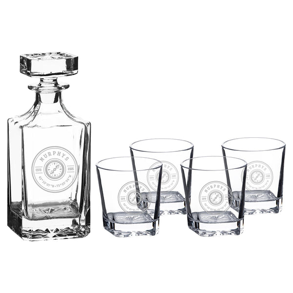 Circle Compass Lat Long 5-Piece Decanter Set