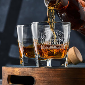 Whiskey Bar Etched Angular Rocks Glass