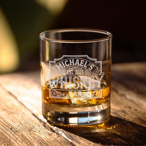Whiskey Bar Etched Rocks Glass