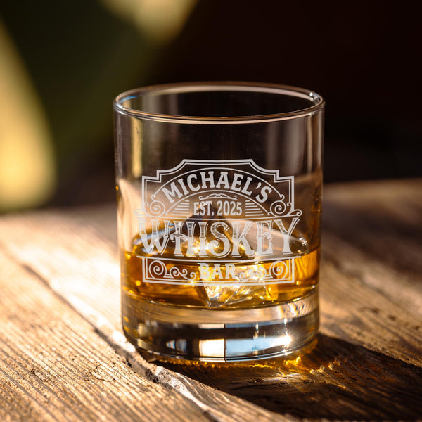 Whiskey Bar Etched Rocks Glass