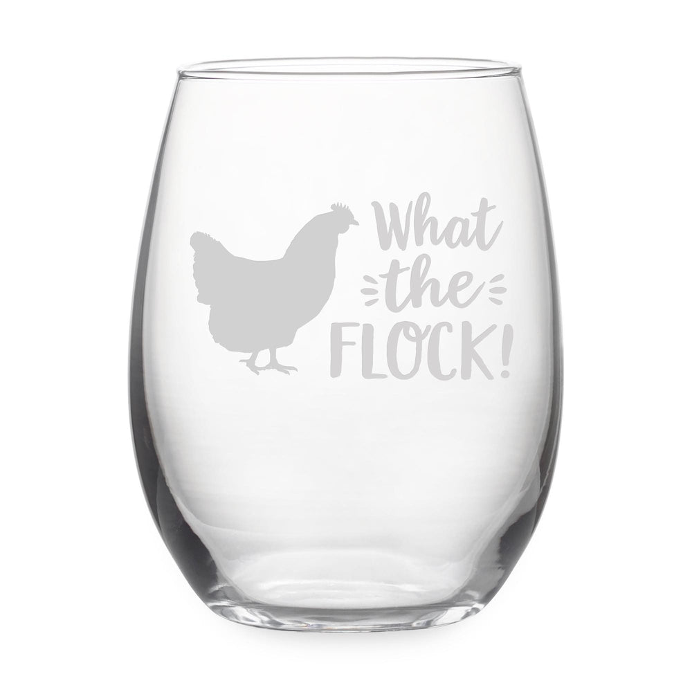 What the Flock! Etched Stemless Wine Glass